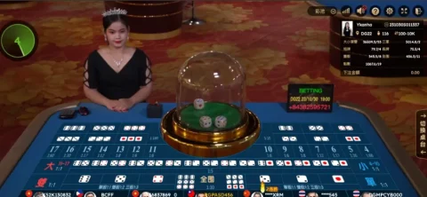 真人骰寶遊戲畫面｜荷官操作搖盅與擺桌
