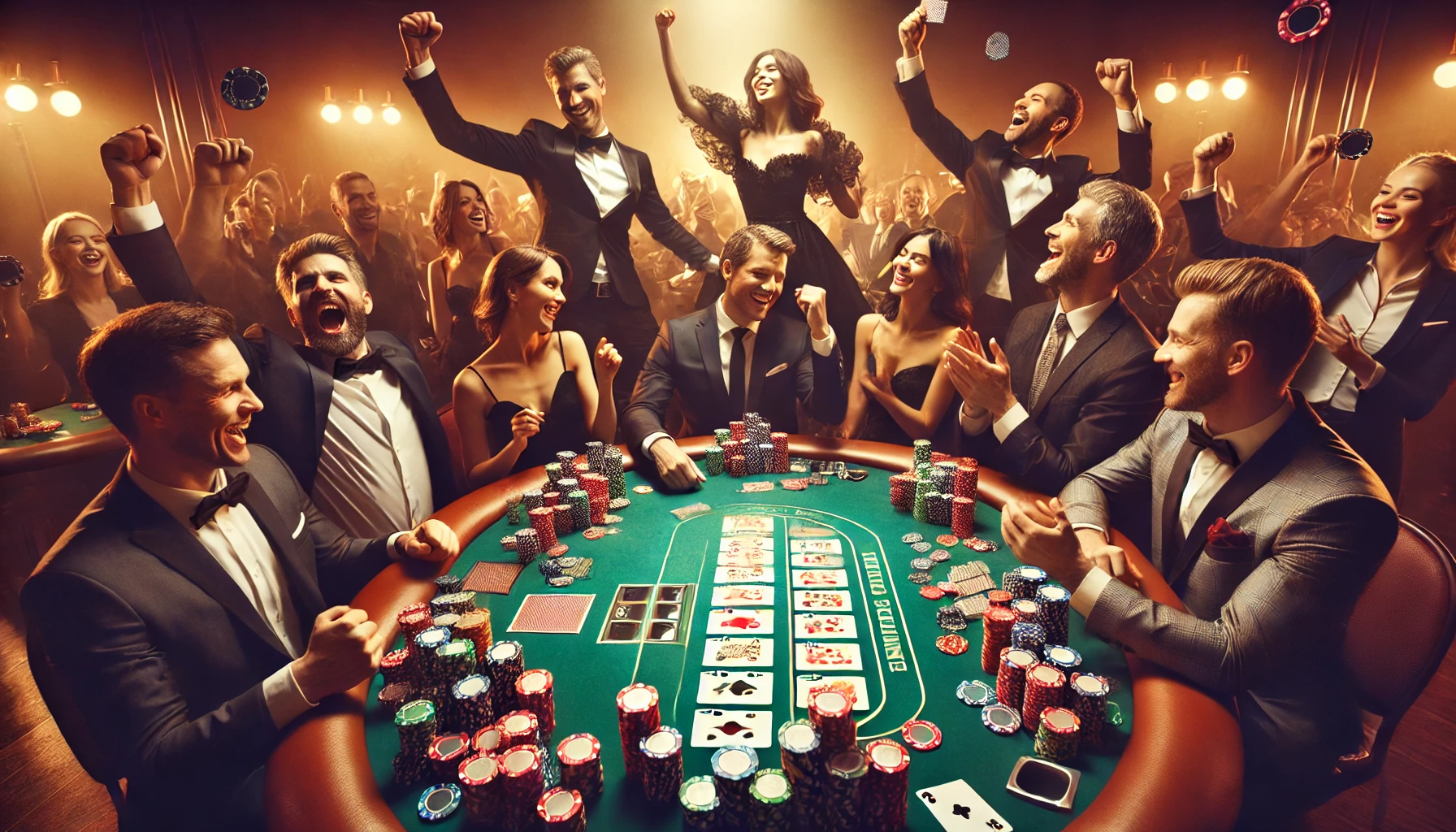 參與百家樂遊戲的玩家們圍坐在華麗的賭桌前，賭場的氛圍熱烈。